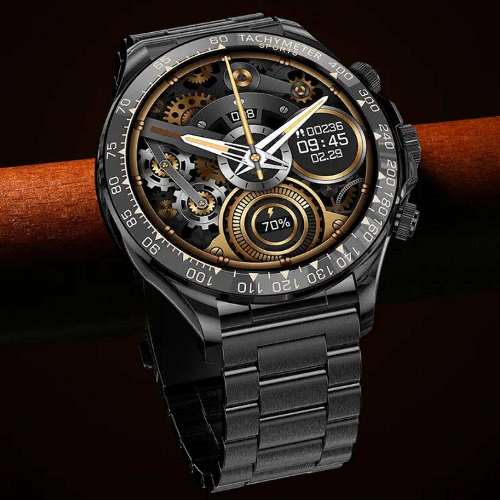 TUTT Classic Smartwatch for Men Metal Case | 1.55'' Large HD Screen IP67 Tactical Smart Watch with BT Call Pedometer  Straps (Leather Metal) X108