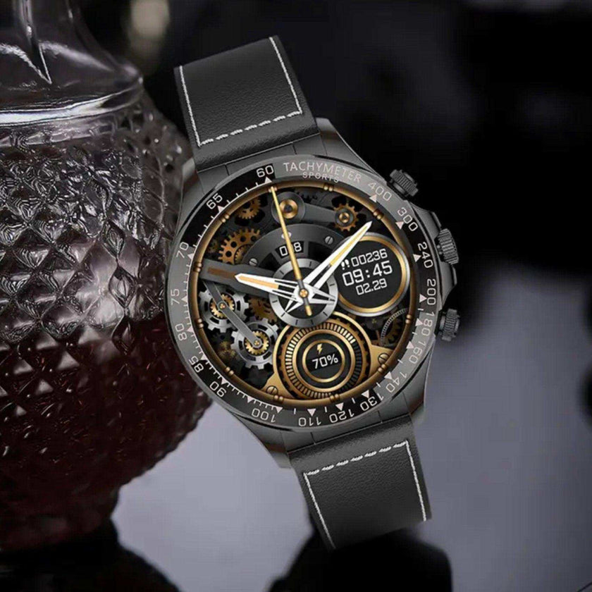 TUTT Classic Smartwatch for Men Metal Case | 1.55'' Large HD Screen IP67 Tactical Smart Watch with BT Call Pedometer  Straps (Leather Metal) X108
