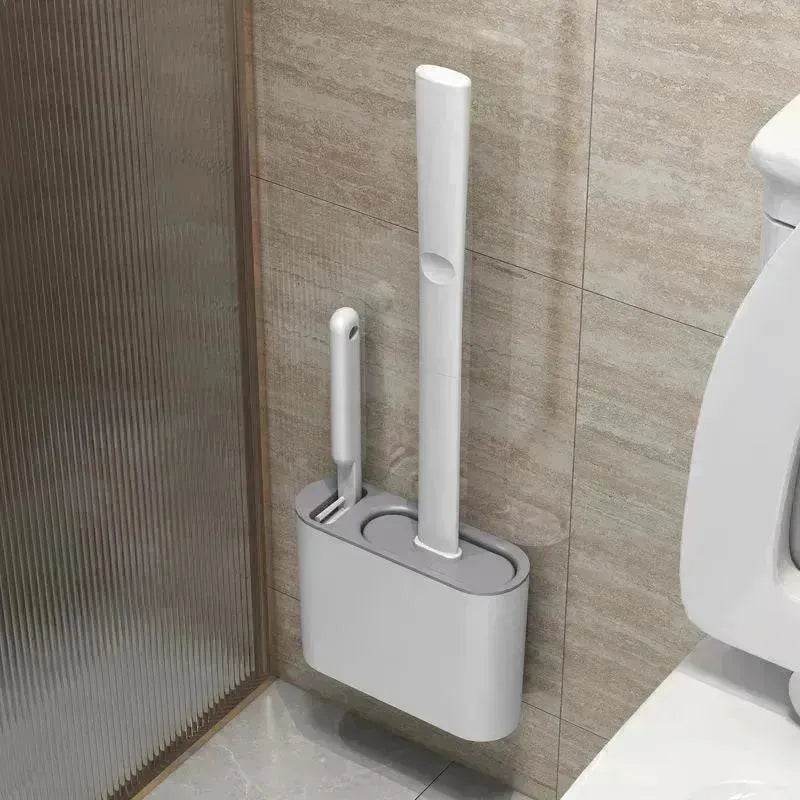 Two-in-one Set Of Silicone Brush Head Toilet Cleaning Brush