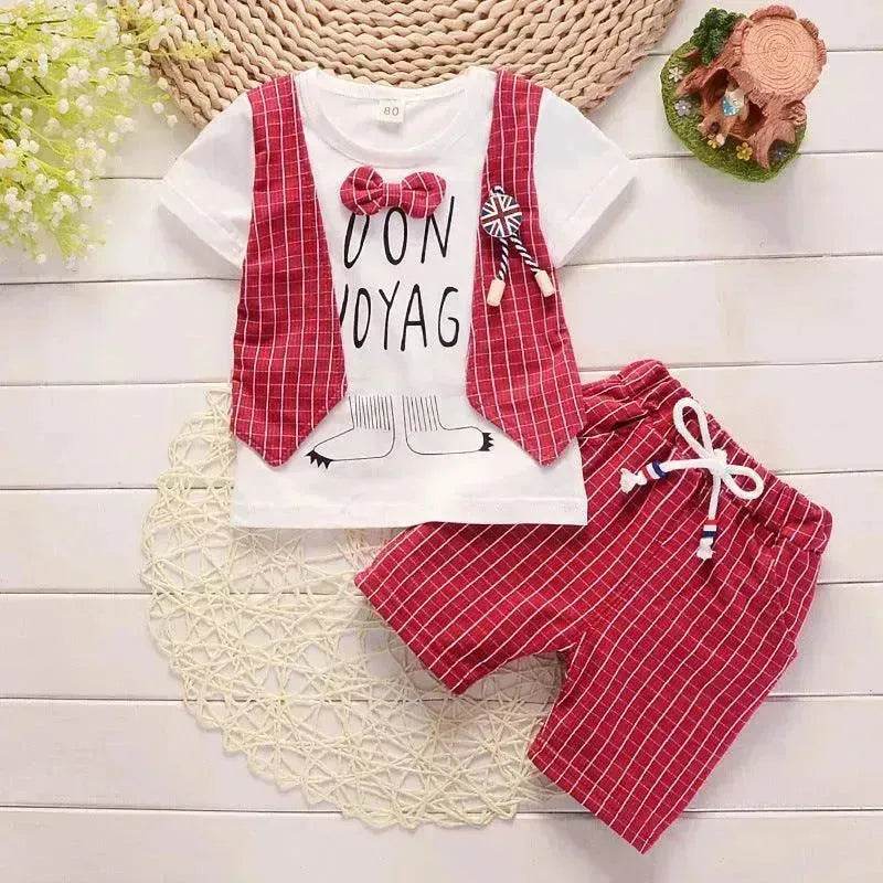 Two-piece Children's Suit With Short Sleeve Shorts And Suspenders Top Shirt
