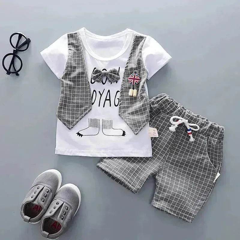 Two-piece Children's Suit With Short Sleeve Shorts And Suspenders Top Shirt