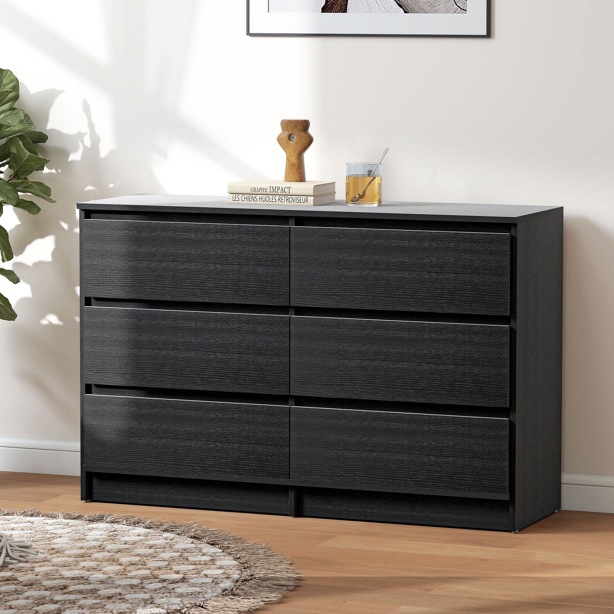 River 6 Drawer Dresser for Bedroom, Living Room or Hallway-Black
