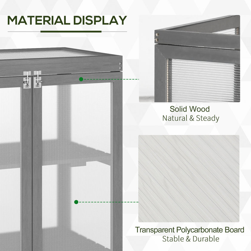 Outsunny 2 Tier Wooden Cold Frame Grow Box: Polycarbonate Portable Garden Grow House, Dark Gray