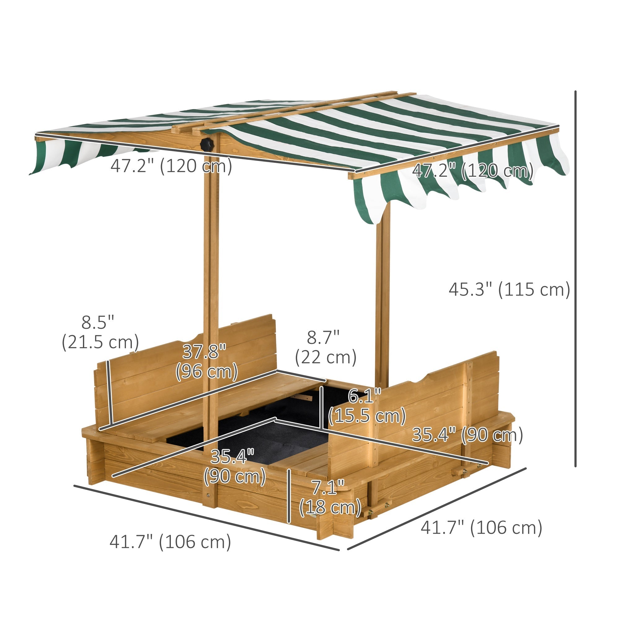 Outsunny Kids Sandbox Wooden with Cover Adjustable Canopy Foldable Bench Seats Sand Play Light Brown