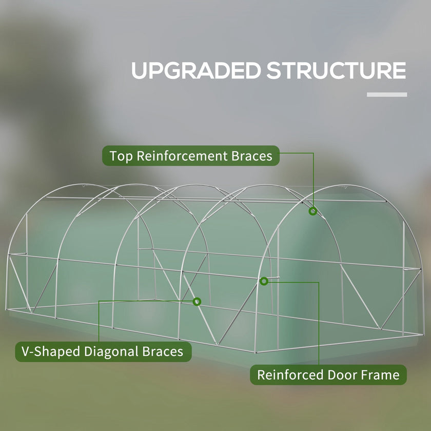 Outsunny 19.5'x10'x6.5' Upgraded Tunnel Greenhouse Mesh Door Windows 15 Plant Labels Gloves Green