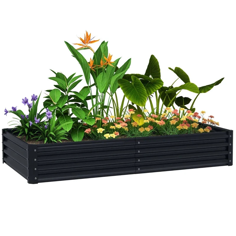 6 x 3 x 1ft Galvanized Raised Garden Bed, Reinforced Outdoor Planter Box with Open Bottom, Dark Grey
