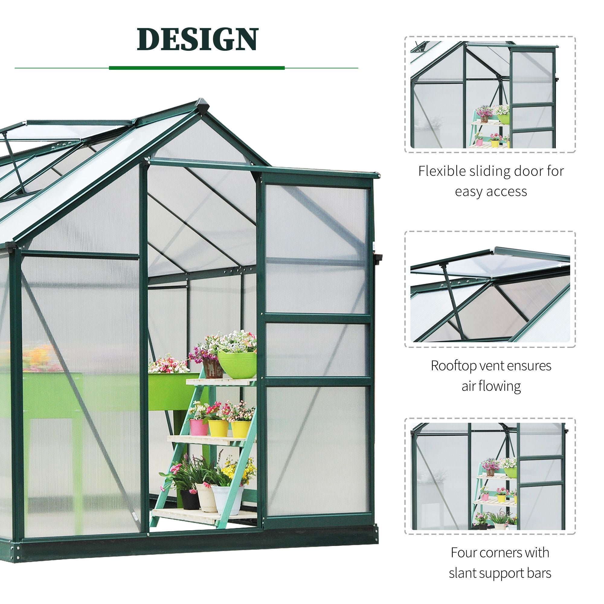 Outsunny 6'x8'x7' Walk-in Greenhouse Clear Polycarbonate Panels Plants Flower Growth Shed Outdoor Warm House