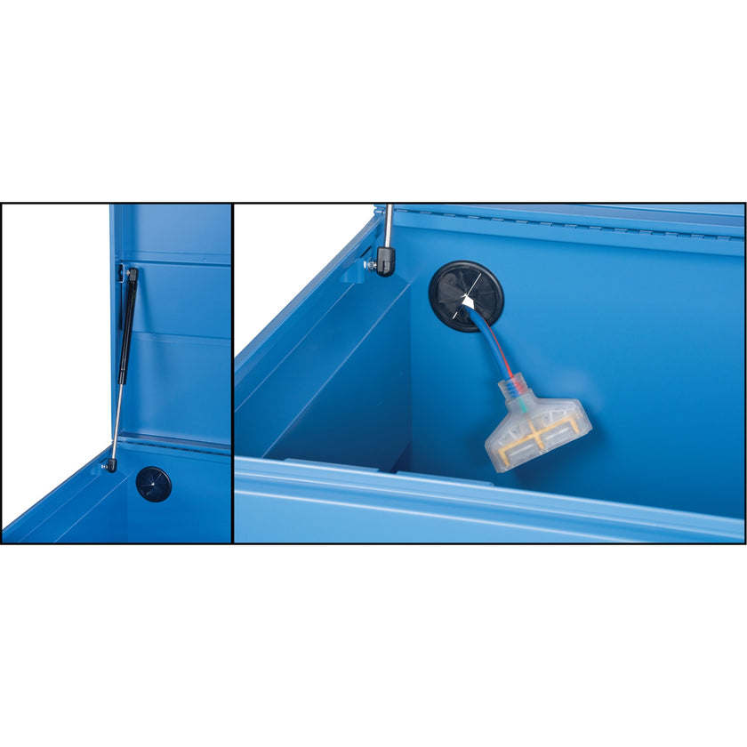 Boîte à outils de chantier, 152,4 cm x 61 cm x 69,8 cm, acier, bleu