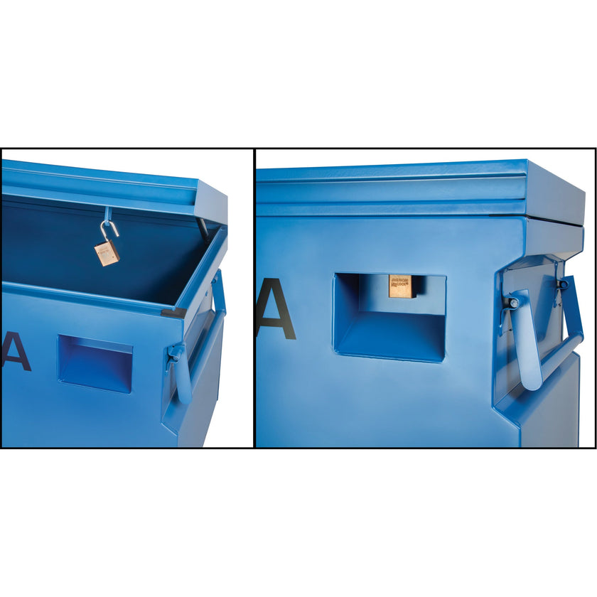 Boîte à outils de chantier, 152,4 cm x 61 cm x 69,8 cm, acier, bleu
