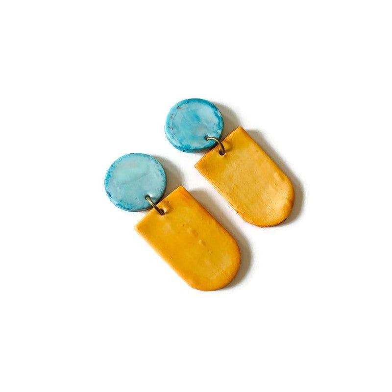 Unique Geometric Jewelry Set in Baby Blue, Peach, Brown & Grey