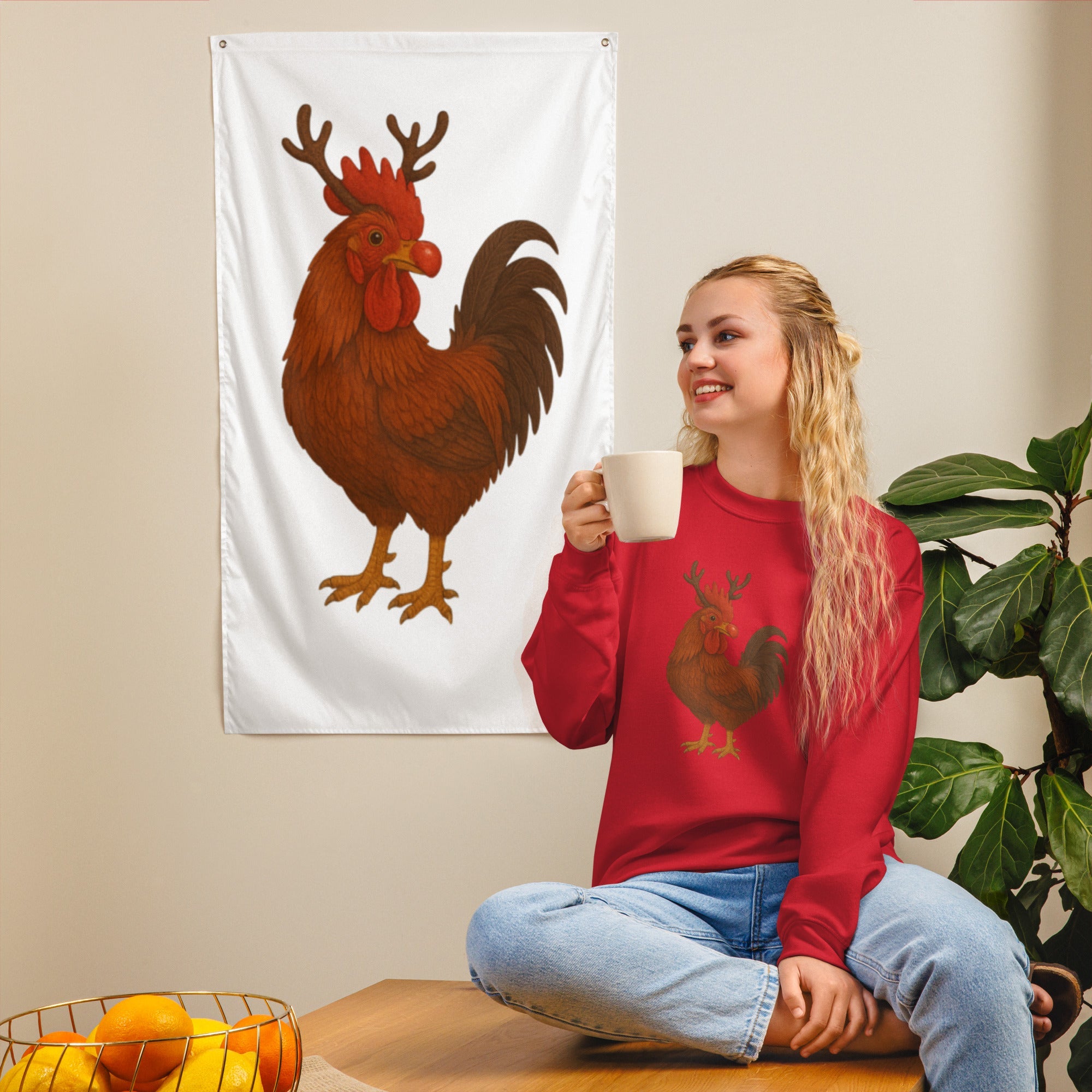 Chickmas Rudolph the Rhode Island Red Rooster Unisex Sweatshirt