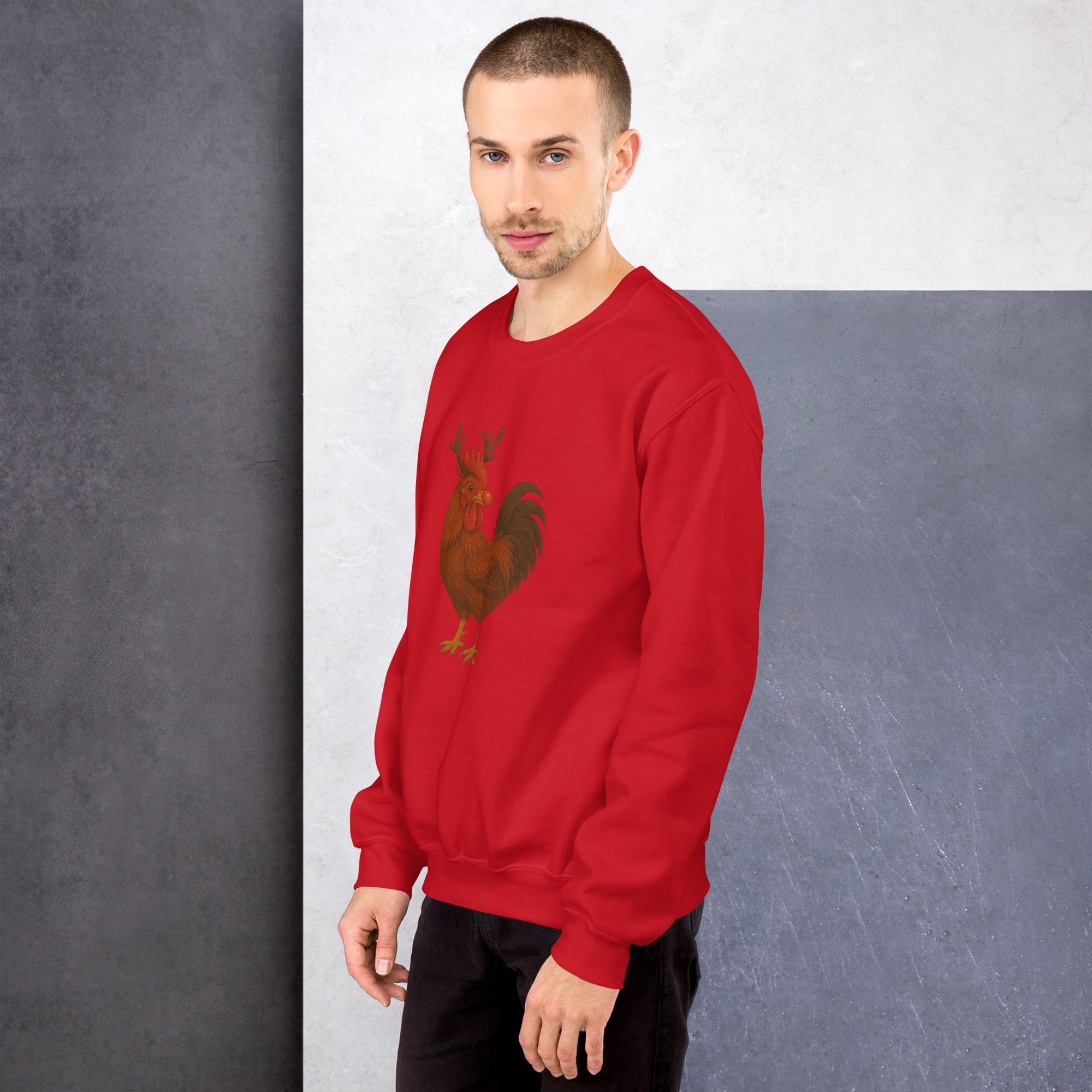 Chickmas Rudolph the Rhode Island Red Rooster Unisex Sweatshirt