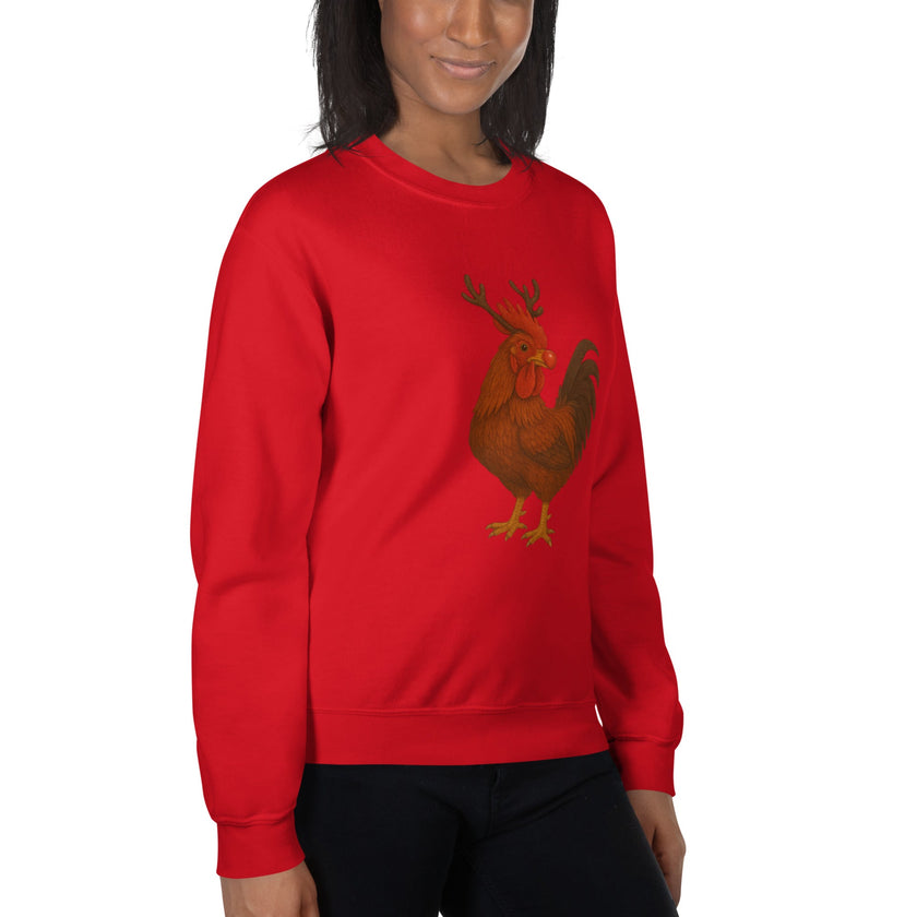 Chickmas Rudolph the Rhode Island Red Rooster Unisex Sweatshirt