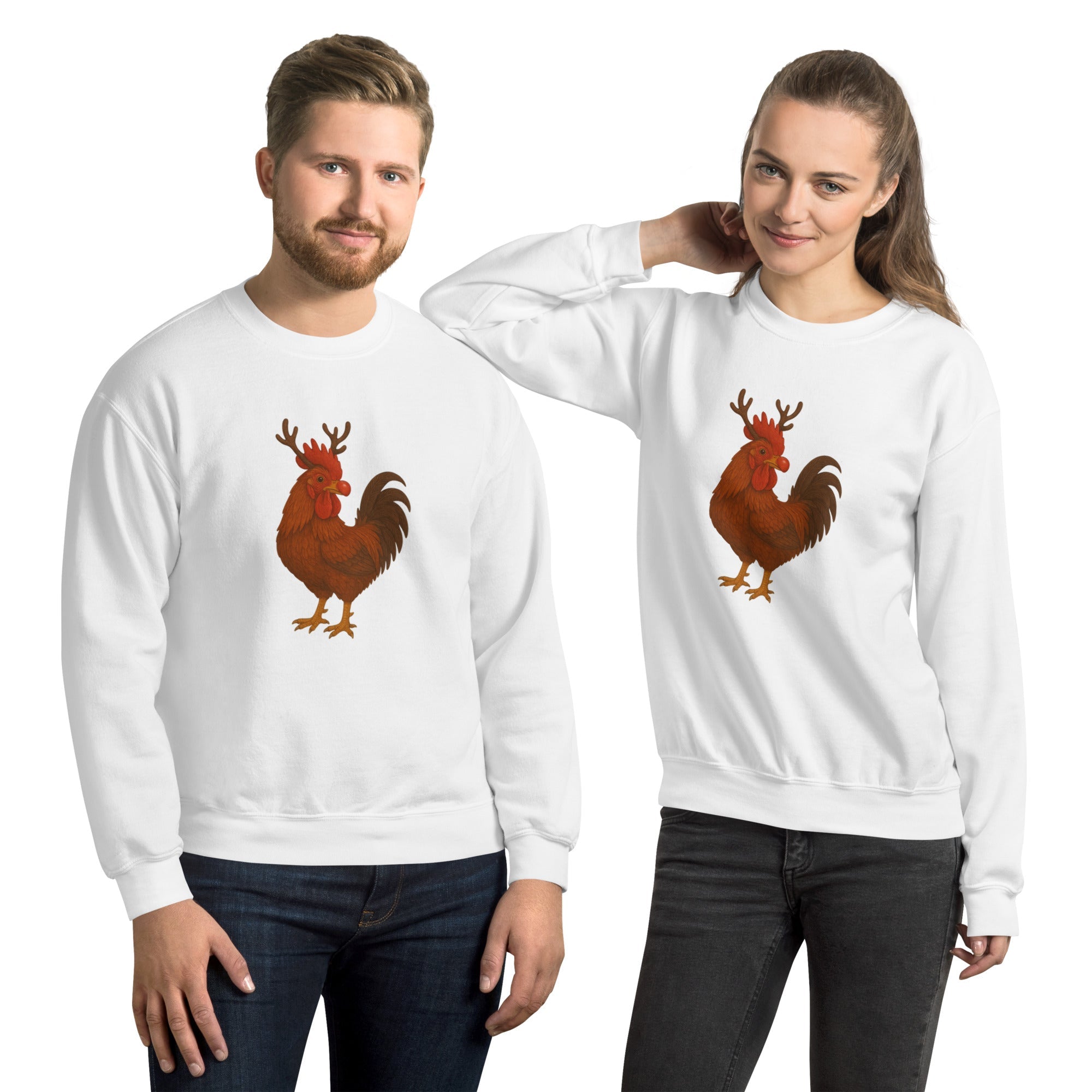 Chickmas Rudolph the Rhode Island Red Rooster Unisex Sweatshirt