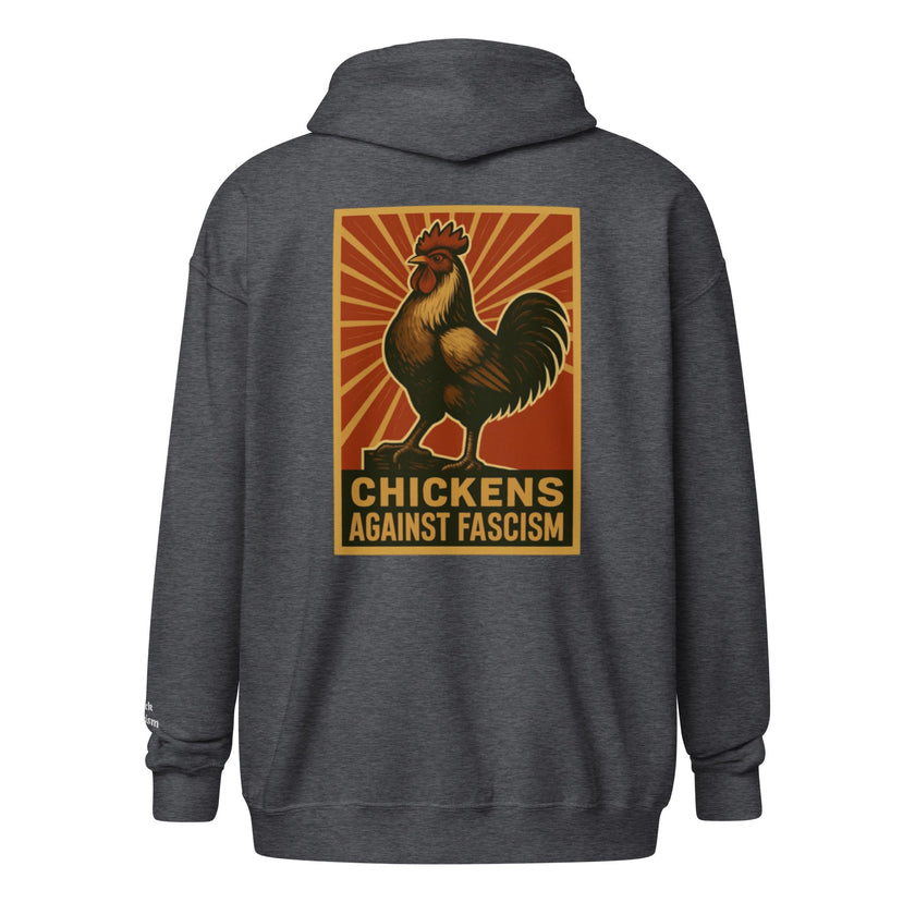 Retro Chickens Against Fascism Unisex heavy blend zip Bunny Hug (Hoodie)