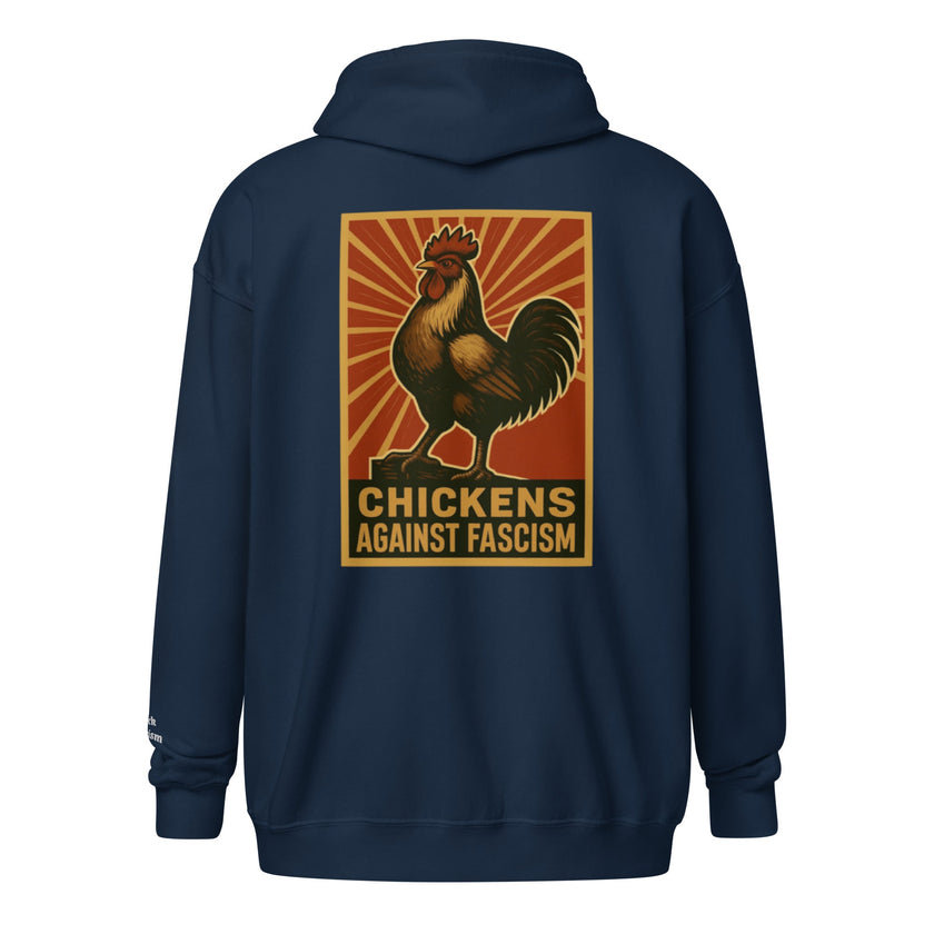 Retro Chickens Against Fascism Unisex heavy blend zip Bunny Hug (Hoodie)