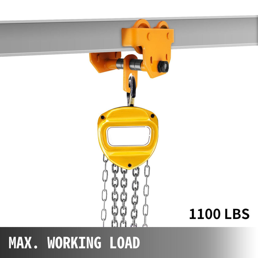 VEVOR 0.5T Push Beam Trolley 1100LBS Capacity Trolley Heavy Duty Dual Wheels Manual Plain Trolley for I Beam Flange 2.5''-5.5''
