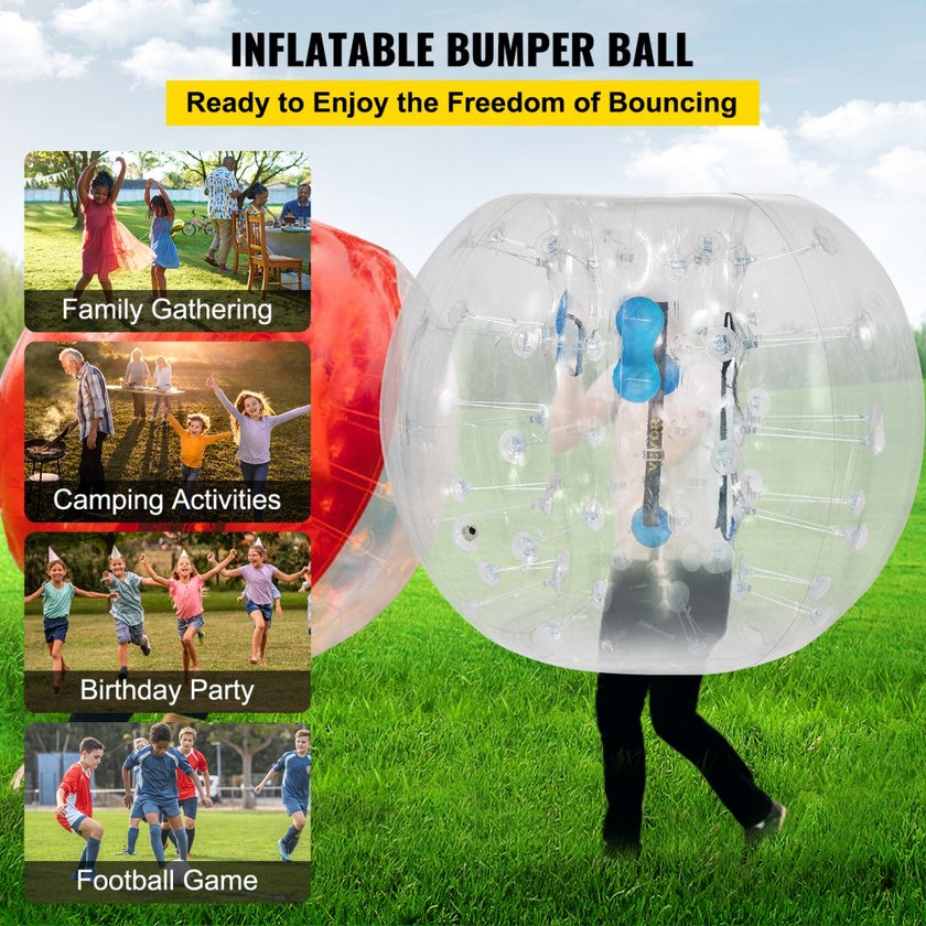 VEVOR Inflatable Bumper Ball 4 FT / 1.2M Diameter, Bubble Soccer Ball, Blow It Up in 5 Min, Inflatable Zorb Ball for Adults or Children (4 FT, Transparent)