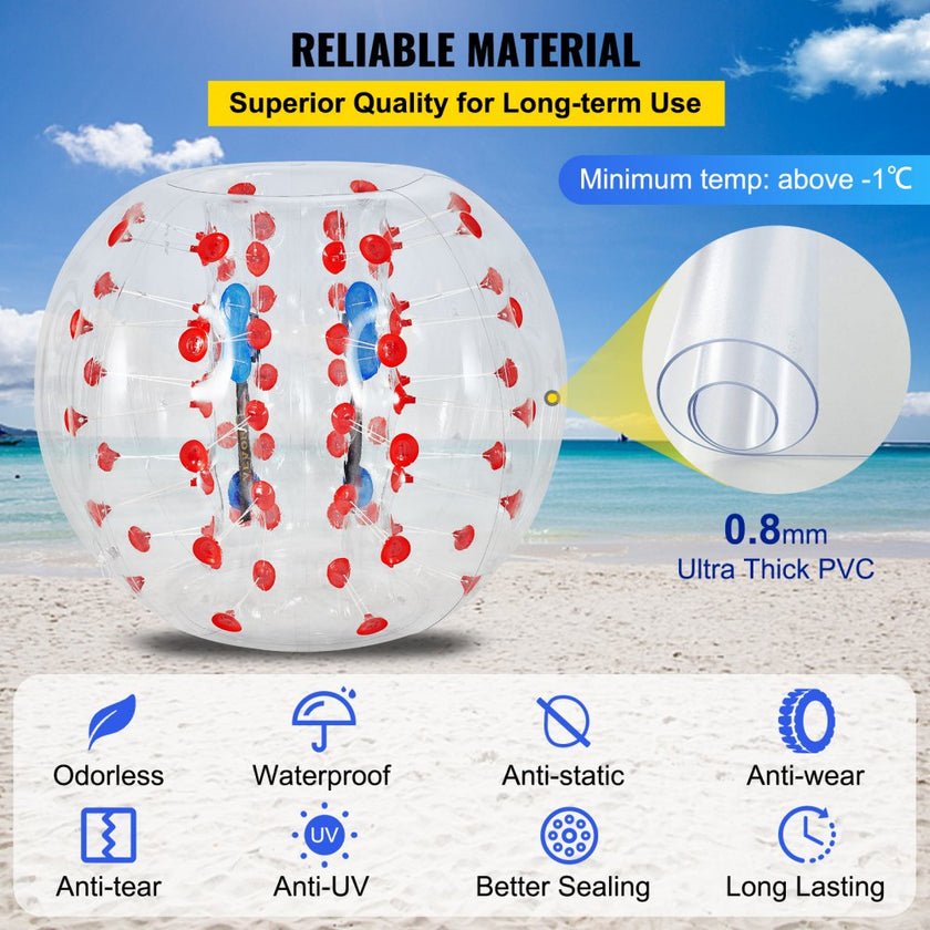 VEVOR Inflatable Bumper Ball 4 FT / 1.2M Diameter, Bubble Soccer Ball, Blow It Up in 5 Min, Inflatable Zorb Ball for Adults or Children (4 FT, Red Dot)