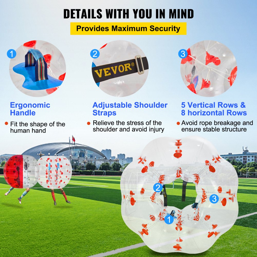 VEVOR Inflatable Bumper Ball 4 FT / 1.2M Diameter, Bubble Soccer Ball, Blow It Up in 5 Min, Inflatable Zorb Ball for Adults or Children (4 FT, Red Dot)