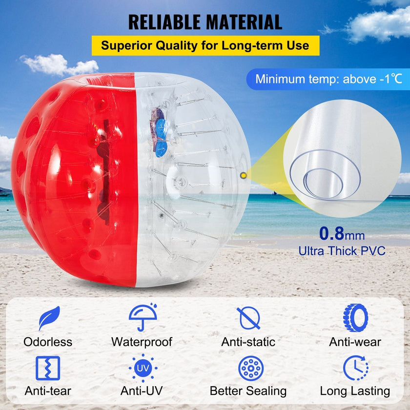 VEVOR Inflatable Bumper Ball 5 FT / 1.5M Diameter, Bubble Soccer Ball, Blow It Up in 5 Min, Inflatable Zorb Ball for Adults or Children (5 FT, Red)