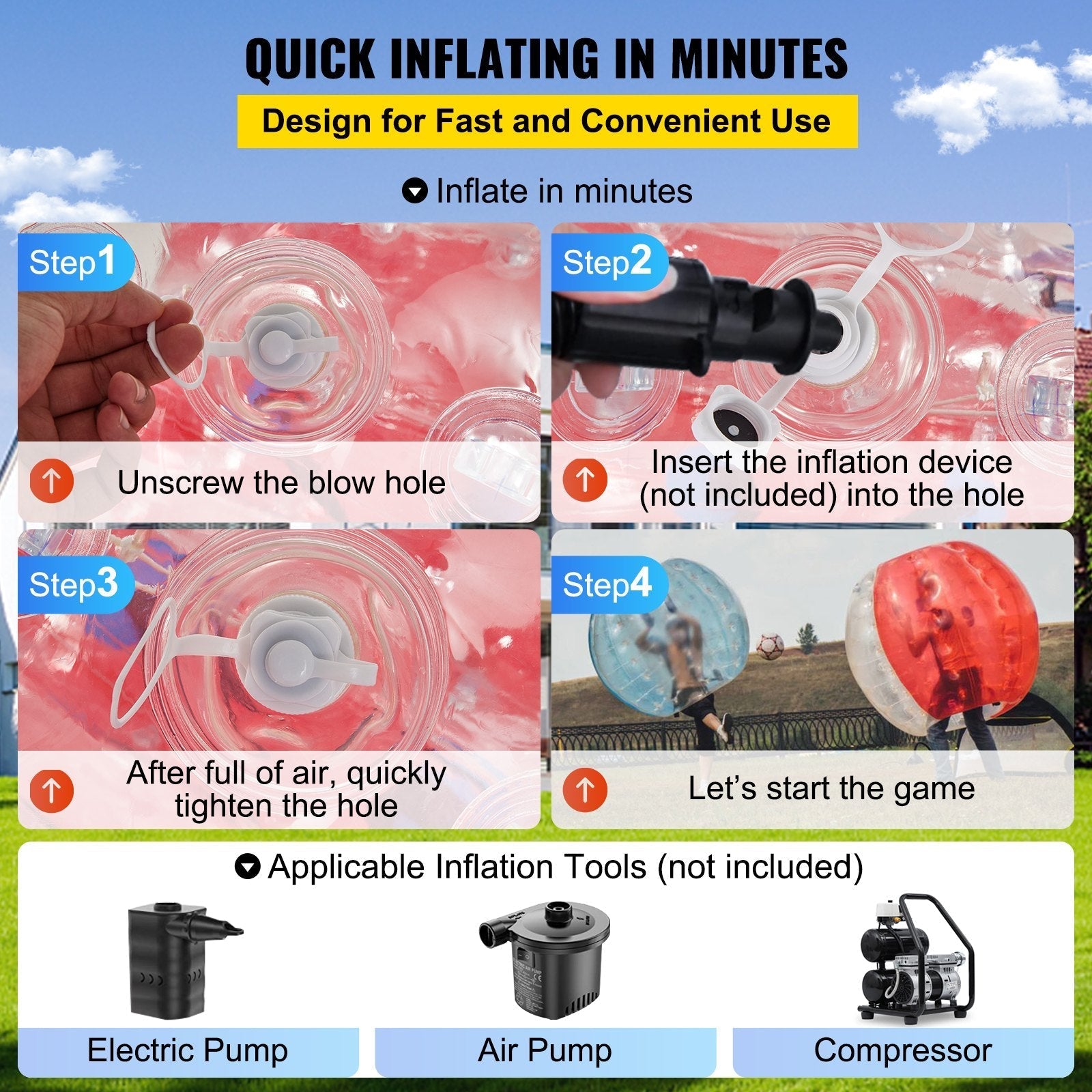 VEVOR Inflatable Bumper Ball 5 FT / 1.5M Diameter, Bubble Soccer Ball, Blow It Up in 5 Min, Inflatable Zorb Ball for Adults or Children (5 FT, Red)