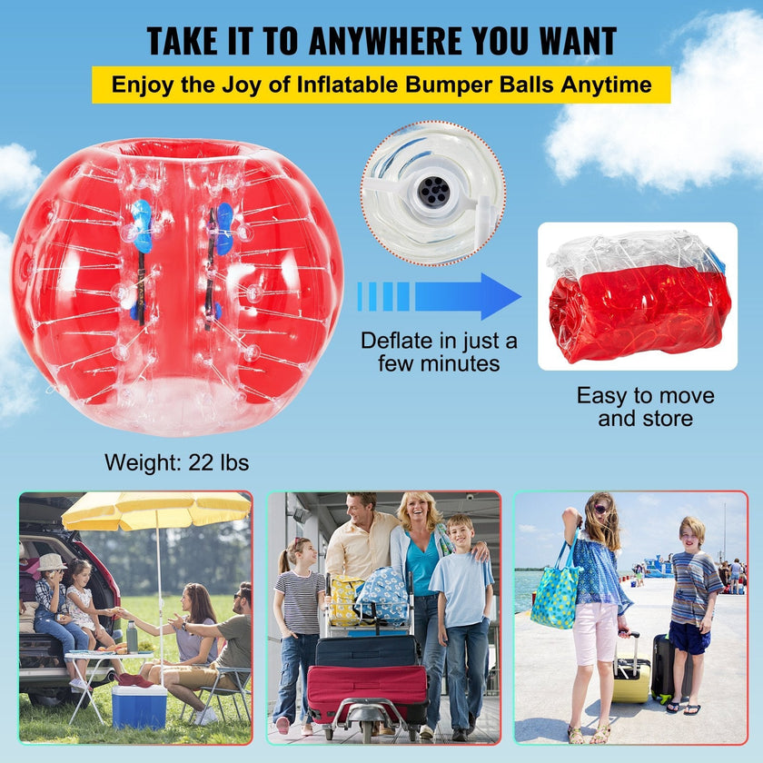 VEVOR Inflatable Bumper Ball 5 FT / 1.5M Diameter, Bubble Soccer Ball, Blow It Up in 5 Min, Inflatable Zorb Ball for Adults or Children (5 FT, Red)