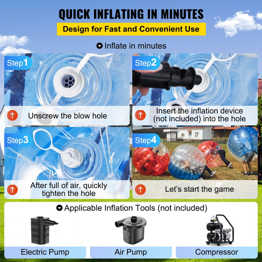 VEVOR Inflatable Bumper Ball 5 FT / 1.5M Diameter, Bubble Soccer Ball, Blow It Up in 5 Min, Inflatable Zorb Ball for Adults or Children (5 FT, Blue)