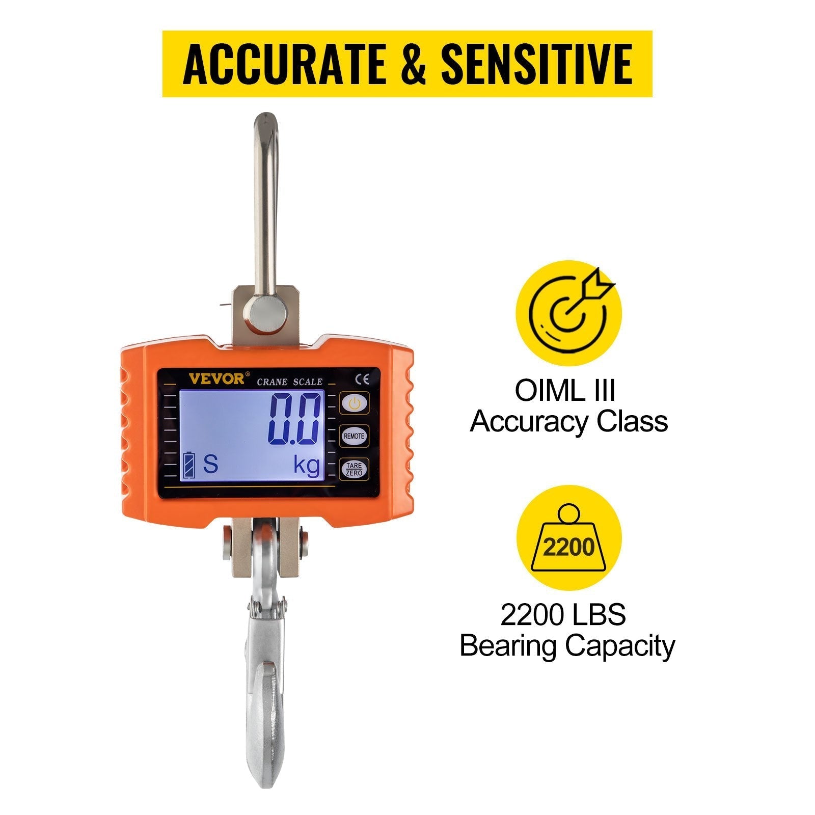 1000KG 2200LBS Aluminum Digital Crane Scale heavy Duty Hanging Scale