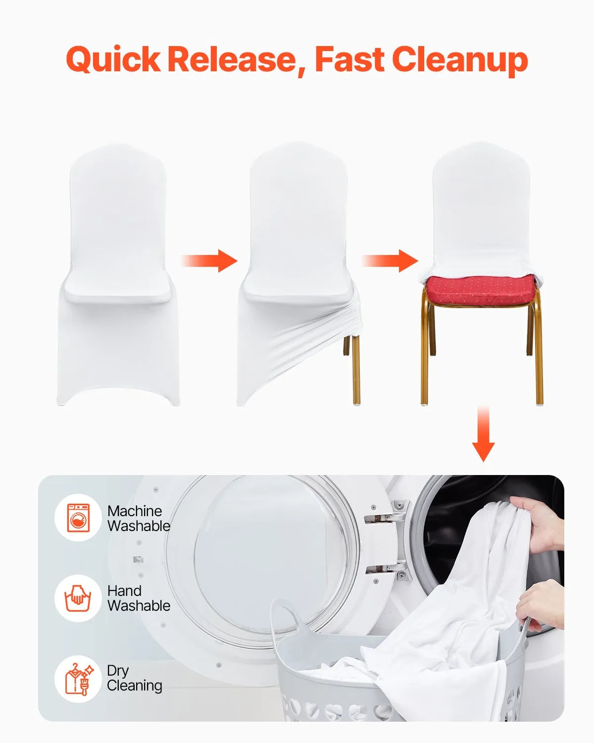 VEVOR Stretch Spandex Folding Chair Covers, Universal Fitted Chair Cover, Removable Washable Protective Slipcovers, for Wedding, Holiday, Banquet, Party, Celebration, Dining (100PCS White)