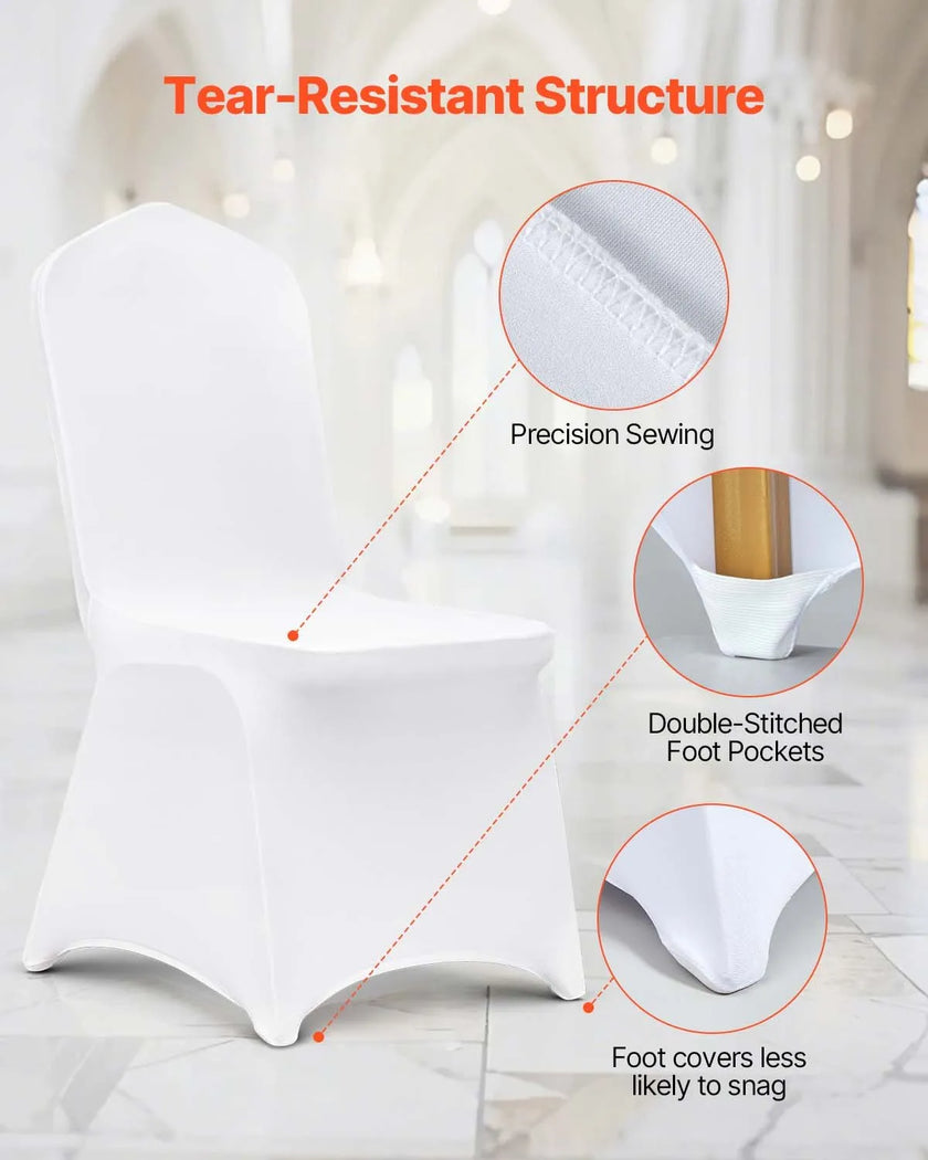 VEVOR Stretch Spandex Folding Chair Covers, Universal Fitted Chair Cover, Removable Washable Protective Slipcovers, for Wedding, Holiday, Banquet, Party, Celebration, Dining (100PCS White)