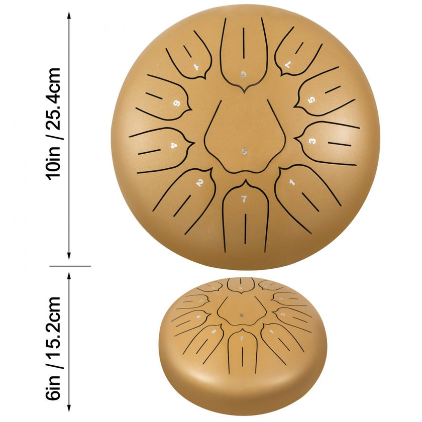 VEVOR Steel Tongue Drum 11 Notes 10 Inches Dia Lotus type Tongue Drum Golden Handpan Drum Notes Percussion Instrument Steel Drums Instruments with Bag, Music Book, Mallets, Mallet Bracket