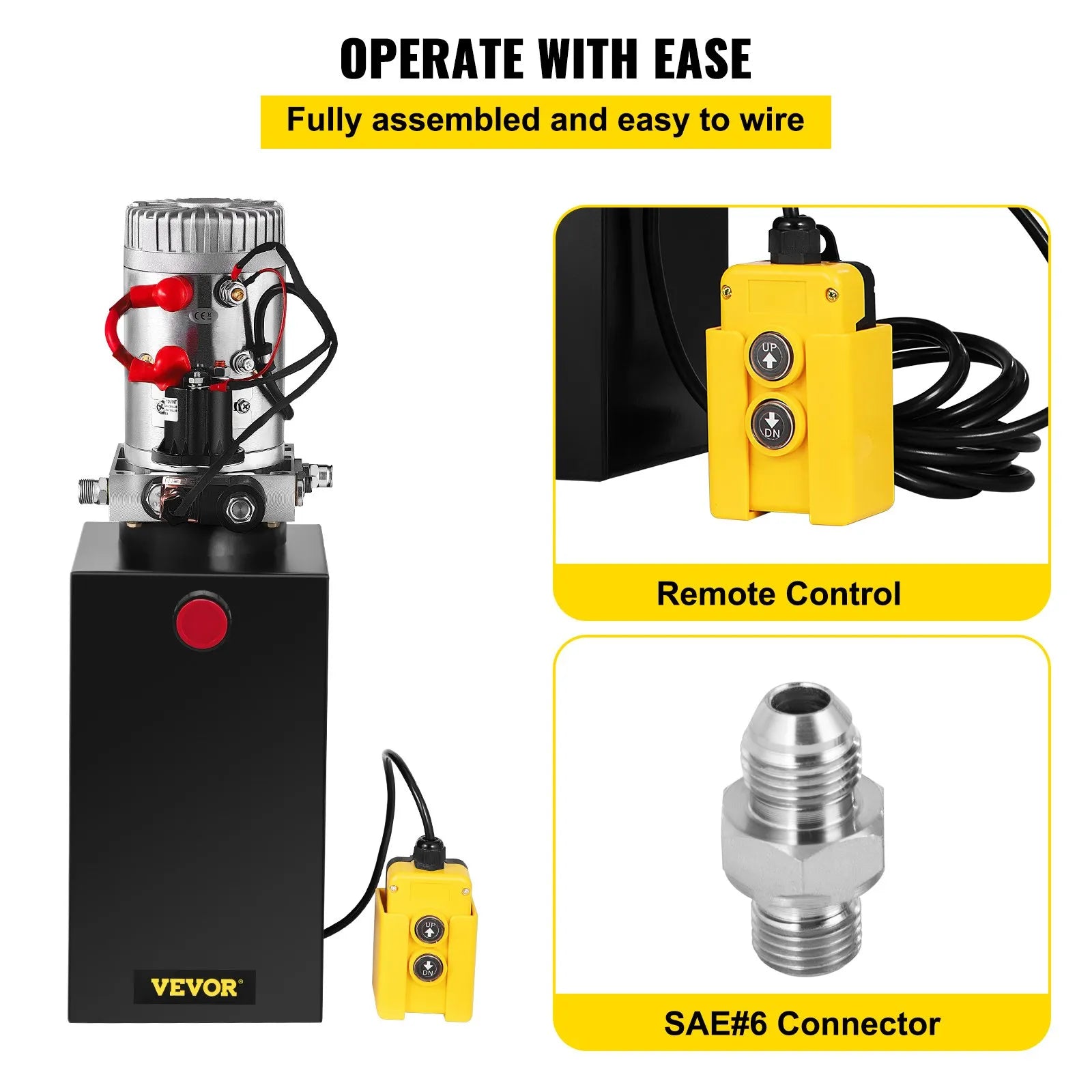 VEVOR Hydraulic Pump, 10 Quart Hydraulic Power Unit, Single Acting Hydraulic Pump, 12V DC Hydraulic Pump (Steel Reservoir, Single Acting, 3200 PSI) w/SAE#6 Connector for Dump Trailer Car Lifting