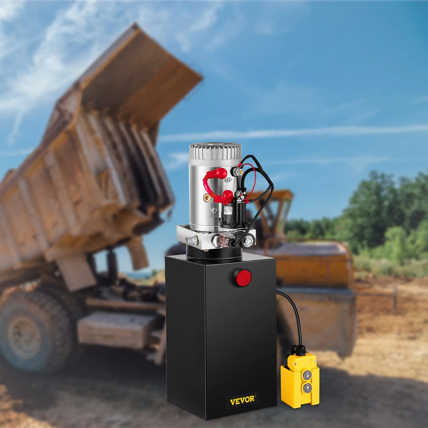 VEVOR Hydraulic Pump, 10 Quart Hydraulic Power Unit, Single Acting Hydraulic Pump, 12V DC Hydraulic Pump (Steel Reservoir, Single Acting, 3200 PSI) w/SAE#6 Connector for Dump Trailer Car Lifting