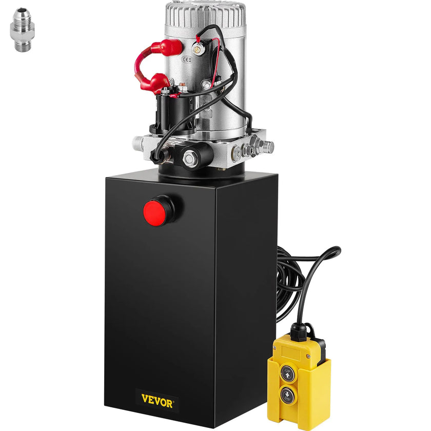 VEVOR Hydraulic Pump, 10 Quart Hydraulic Power Unit, Single Acting Hydraulic Pump, 12V DC Hydraulic Pump (Steel Reservoir, Single Acting, 3200 PSI) w/SAE#6 Connector for Dump Trailer Car Lifting