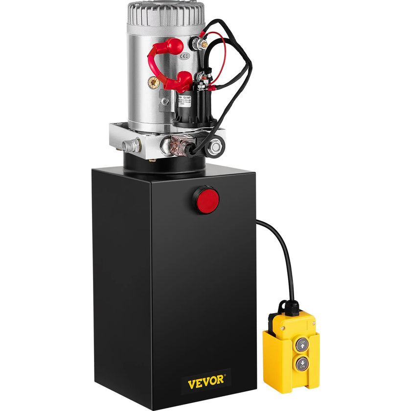 VEVOR Hydraulic Pump, 10 Quart Hydraulic Power Unit, Single Acting Hydraulic Pump, 12V DC Hydraulic Pump (Steel Reservoir, Single Acting, 3200 PSI) w/SAE#6 Connector for Dump Trailer Car Lifting