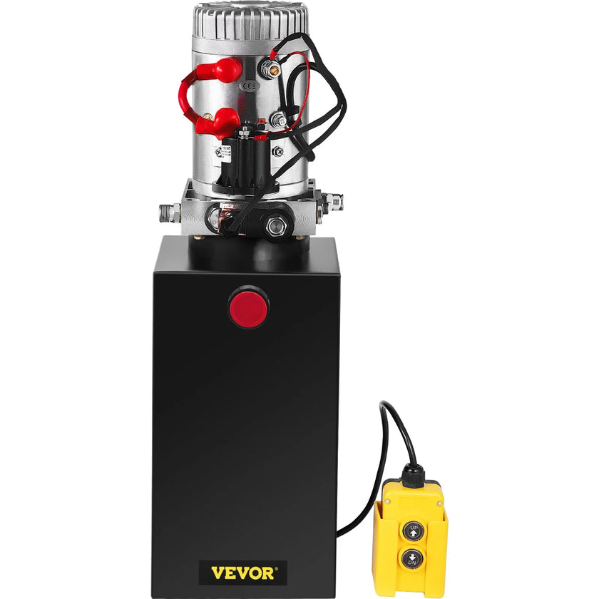 VEVOR Hydraulic Pump, 10 Quart Hydraulic Power Unit, Single Acting Hydraulic Pump, 12V DC Hydraulic Pump (Steel Reservoir, Single Acting, 3200 PSI) w/SAE#6 Connector for Dump Trailer Car Lifting