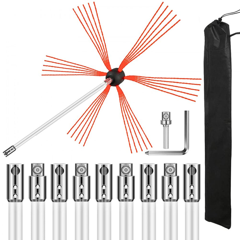 VEVOR Chimney Sweep Kit 33FT, Chimney Cleaning Tool Kits with 10 Nylon Flexible Rods, Chimney Brush 394 Inch for Sweeping Fireplace