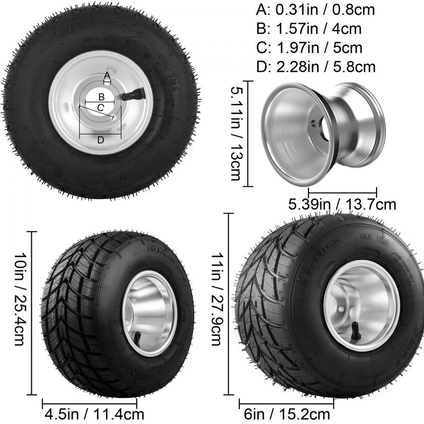 VEVOR Go Kart Tires and Rims 4pcs, Go Cart Wheels and Tires 10