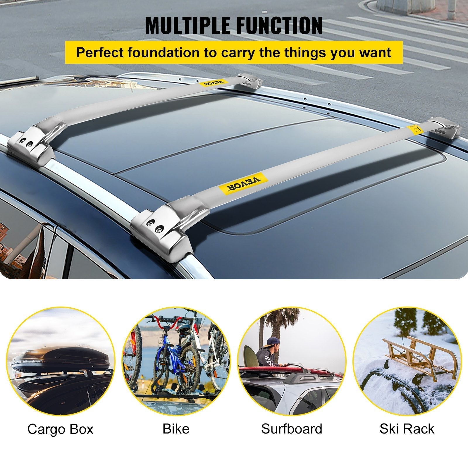VEVOR Roof Rack Rail Cross Bar Fit for Jeep Grand Cherokee 2011-2018 Silver Set Carrier Baggage 165LBS Top Luggage Pair Durable Storage Cross Bar Roof Rails Stainless Steel