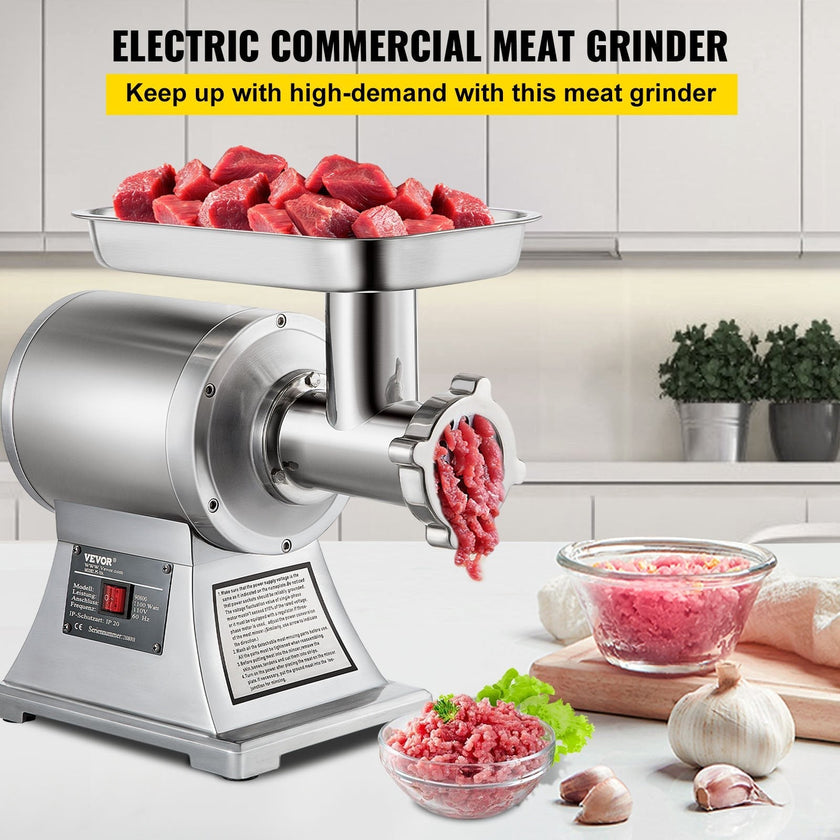 VEVOR 1.5HP 1100W Meat Grinder Stainless Steel 220 RPM Electric Meat Grinder Commercial Grinder for Industrial and Home Use
