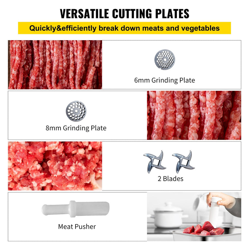 VEVOR 1.5HP 1100W Meat Grinder Stainless Steel 220 RPM Electric Meat Grinder Commercial Grinder for Industrial and Home Use