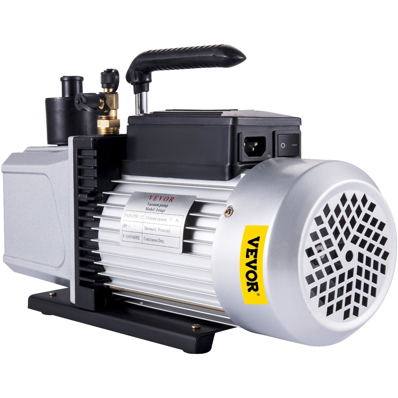 VEVOR Vacuum Pump 12CFM 1 HP Single Stage Air Conditioning Vacuum Pump 110V 5PA Ultimate Vacuum Refrigerant HVAC Air Tool Rotary Vane Vacuum Pump for Automobile Vacuum Evacuation (1-Stage, 12CFM)