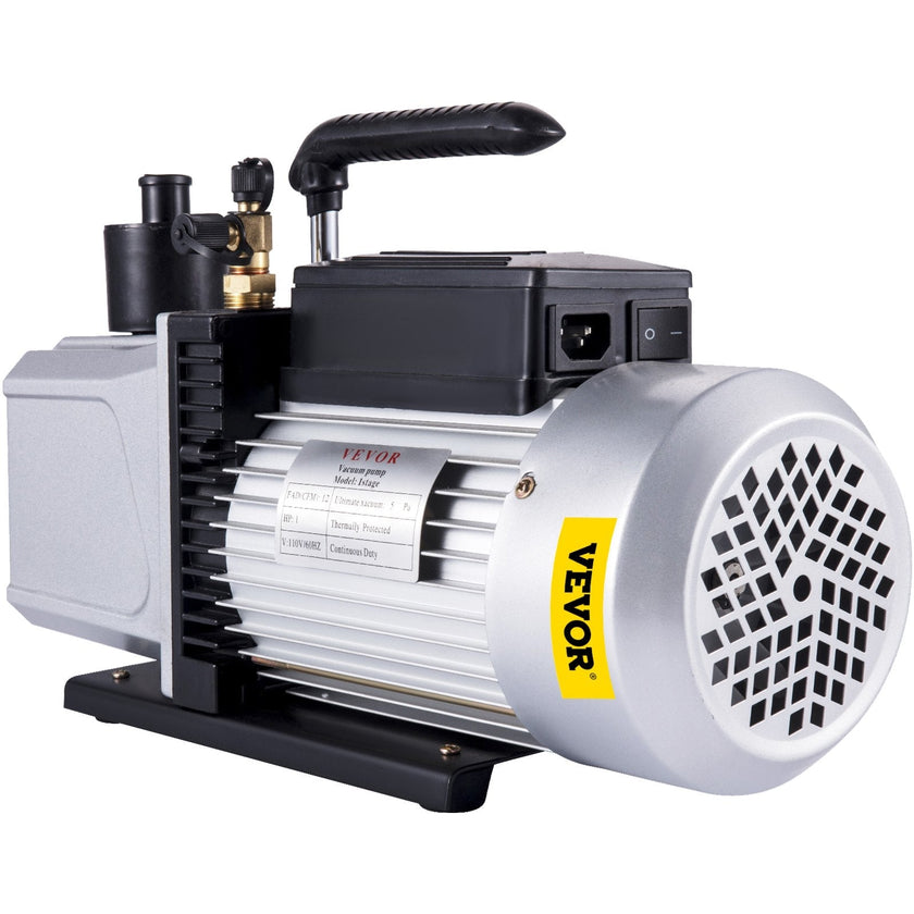 VEVOR Vacuum Pump 12CFM 1 HP Single Stage Air Conditioning Vacuum Pump 110V 5PA Ultimate Vacuum Refrigerant HVAC Air Tool Rotary Vane Vacuum Pump for Automobile Vacuum Evacuation (1-Stage, 12CFM)