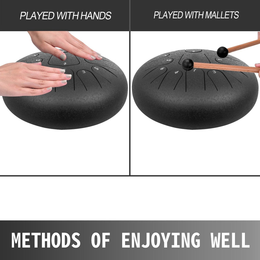 VEVOR Steel Drum, 13 Notes Percussion Instrument, 12 Inches Tongue Drum, Steel Tongue Drum, Steel Drums Instruments With Bag, Book, Mallets, Mallet Bracket, Hang Pan Drum Instrument, Black