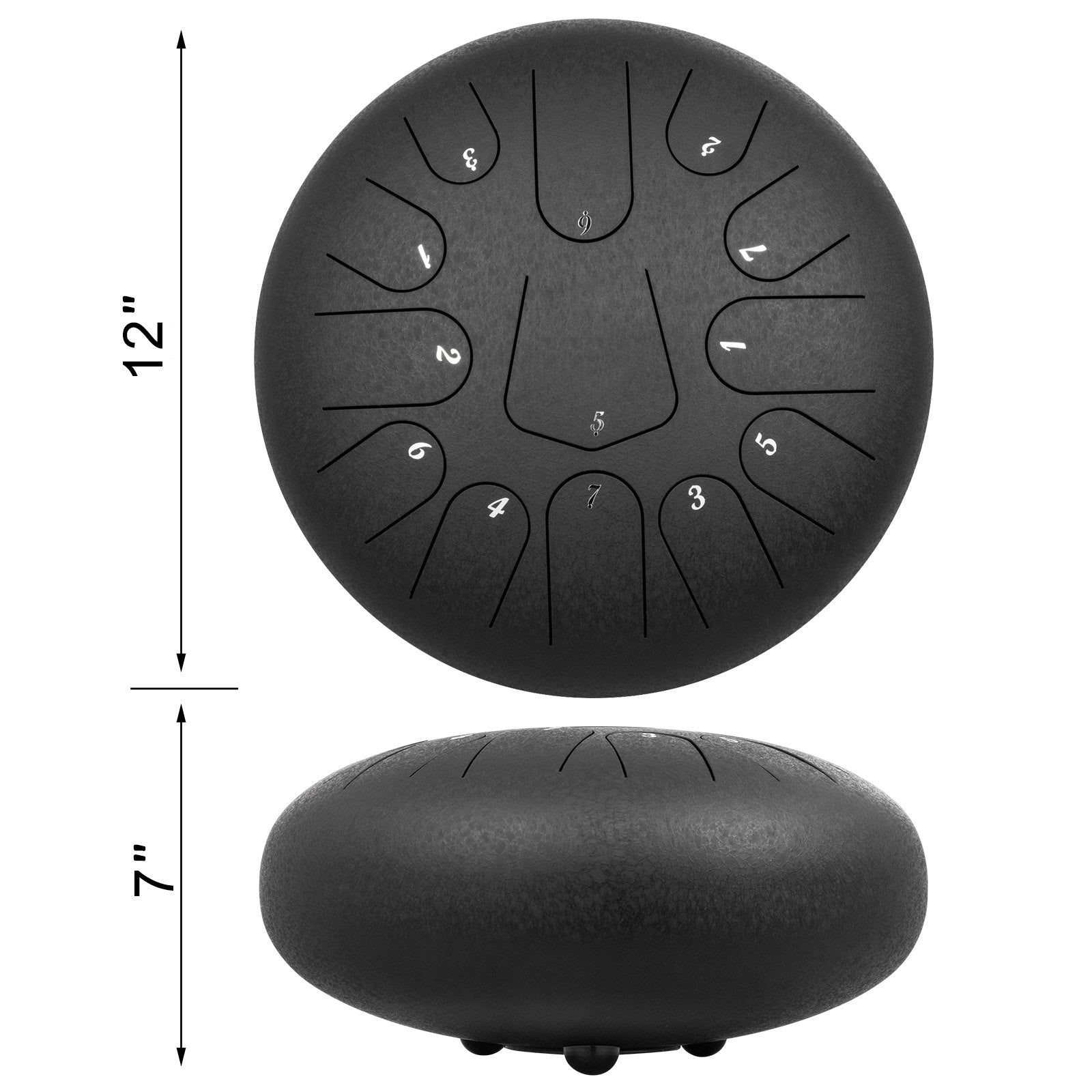 VEVOR Steel Drum, 13 Notes Percussion Instrument, 12 Inches Tongue Drum, Steel Tongue Drum, Steel Drums Instruments With Bag, Book, Mallets, Mallet Bracket, Hang Pan Drum Instrument, Black
