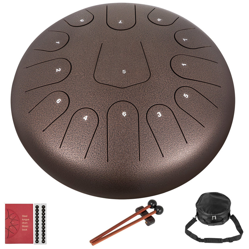 VEVOR Steel Drum 13 Notes Percussion Instrument 12 Inches Tongue Drum, Steel Tongue Drum, Steel Drums Instruments With Bag, Book, Mallets, Mallet Bracket, Hang Pan Drum Instrument, Chestnut