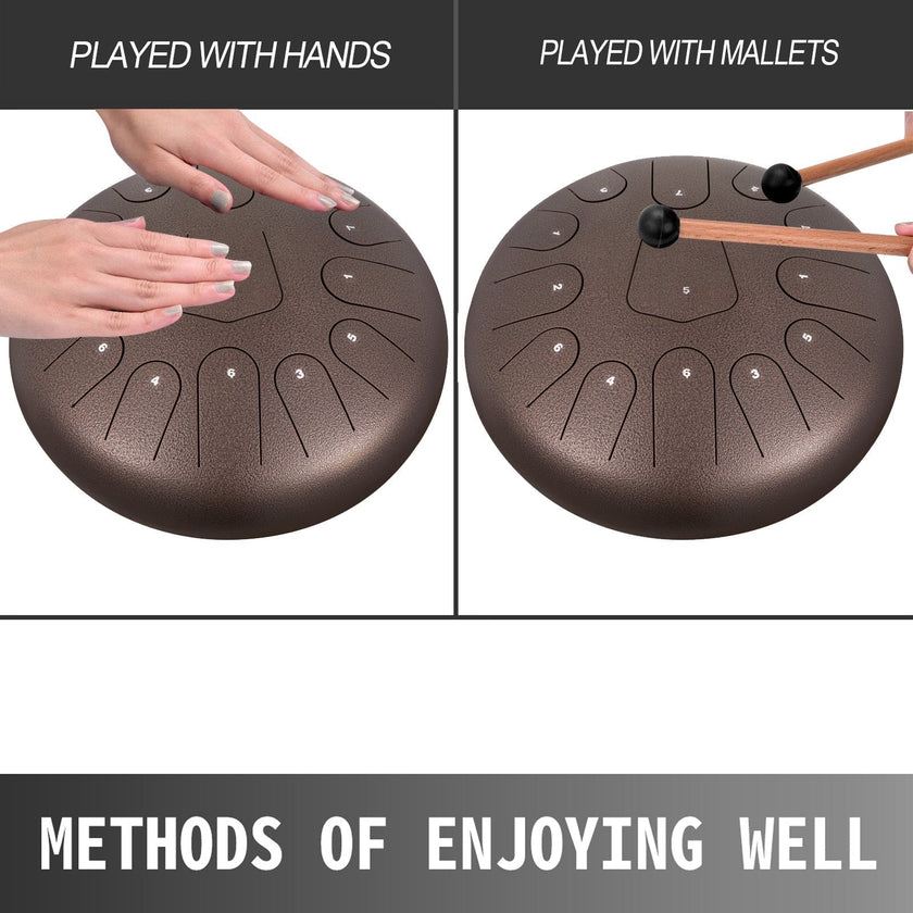 VEVOR Steel Drum 13 Notes Percussion Instrument 12 Inches Tongue Drum, Steel Tongue Drum, Steel Drums Instruments With Bag, Book, Mallets, Mallet Bracket, Hang Pan Drum Instrument, Chestnut