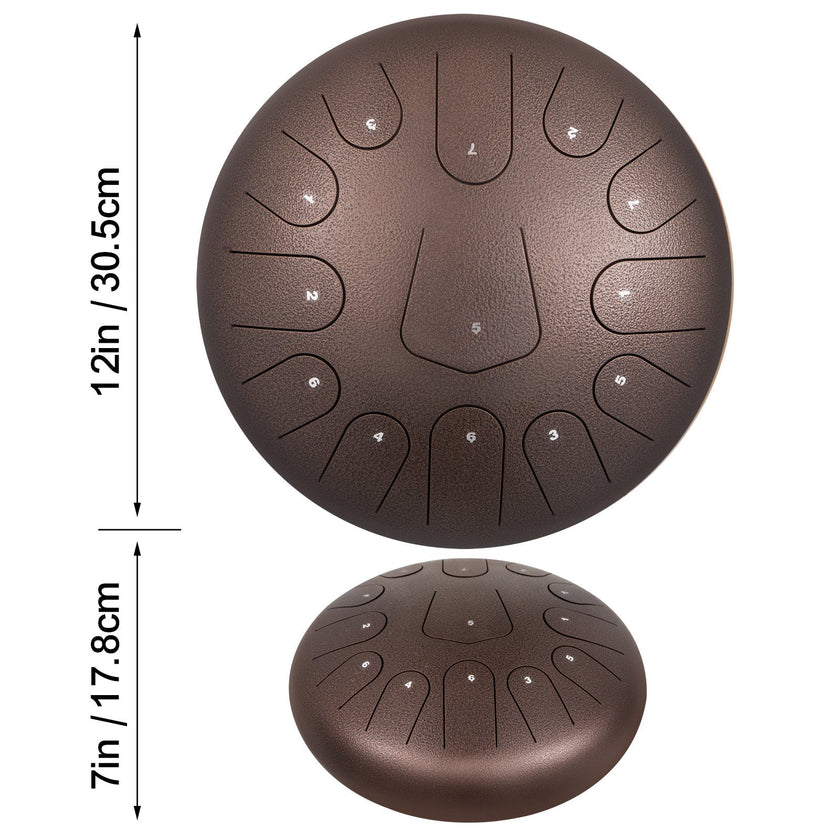 VEVOR Steel Drum 13 Notes Percussion Instrument 12 Inches Tongue Drum, Steel Tongue Drum, Steel Drums Instruments With Bag, Book, Mallets, Mallet Bracket, Hang Pan Drum Instrument, Chestnut