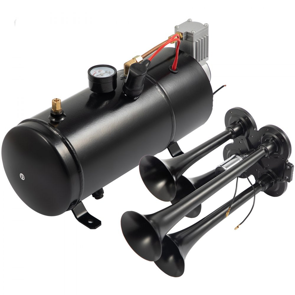VEVOR 150DB Train Horns Kit for Trucks Super Loud with 120 PSI 12V Air Compressor 4 Trumpet Air Horn Compressor Tank For Any Vehicle Trucks Car Jeep Or SUV (Black)